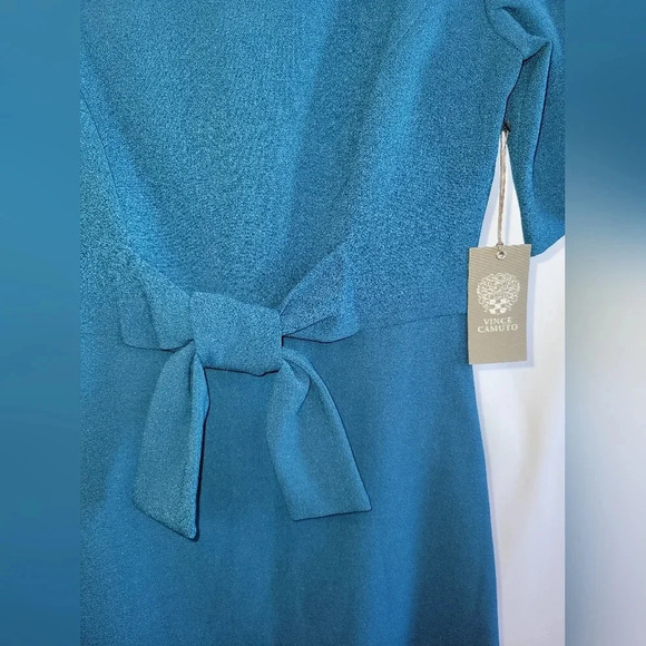 NWT Vince Camuto Bluegreen Dress with Bow short sleeves zipper  back size 4 - Picture 2 of 12